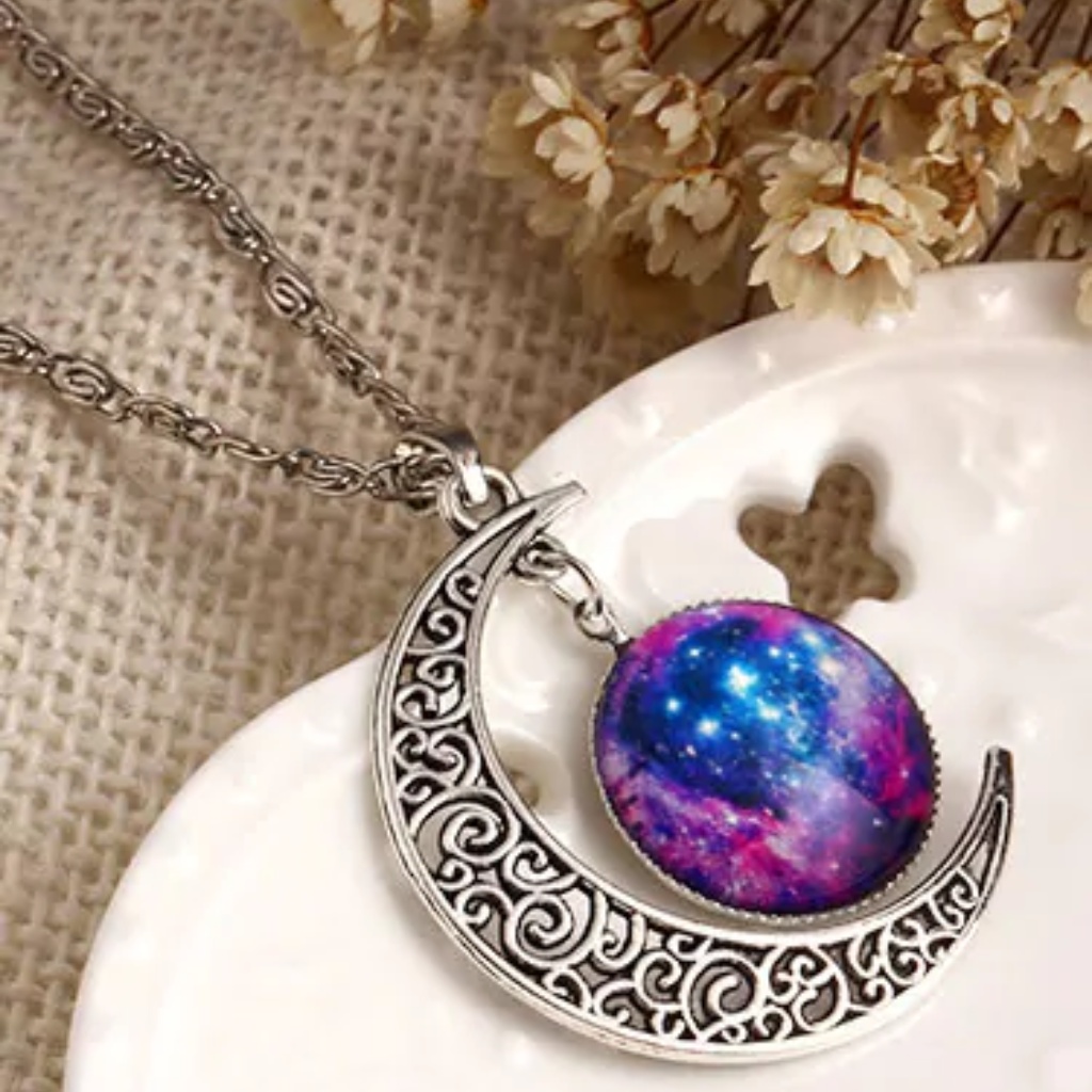 Silver Sun Moon Pendant Necklace 8$